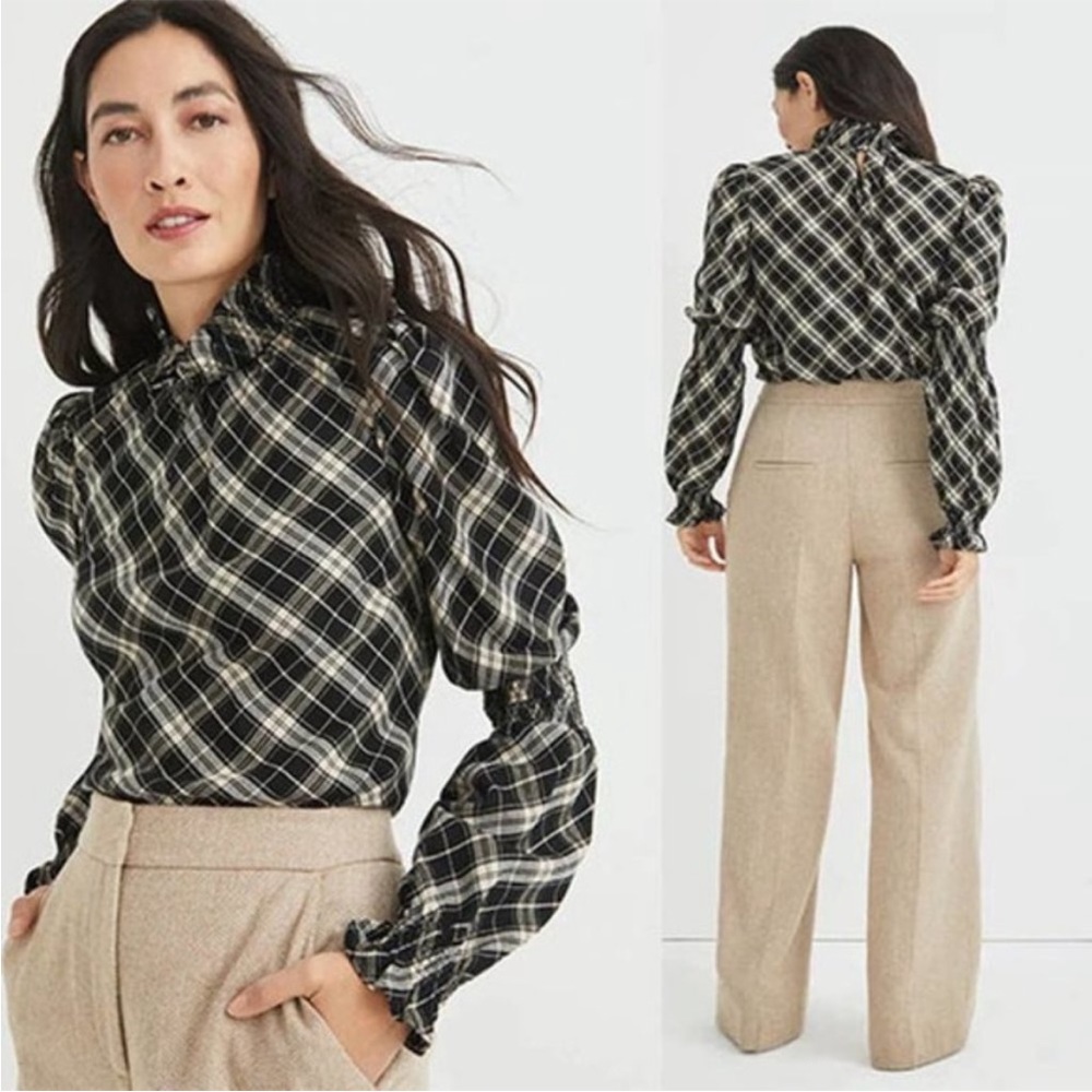 Corbie Shirred Plaid Top